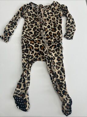 Posh Peanut Lana Leopard Print Beige and Brown Footed Baby One-Piece
